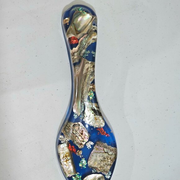 Mid Century Sea Shell Lucite Spoon Wall Art 8.5" vtg Boho 70s kitchen decor flaw - Picture 7 of 11
